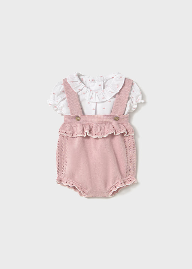 Mayoral - Conjunto jardineira tricô e blusa recém nascida Sakura