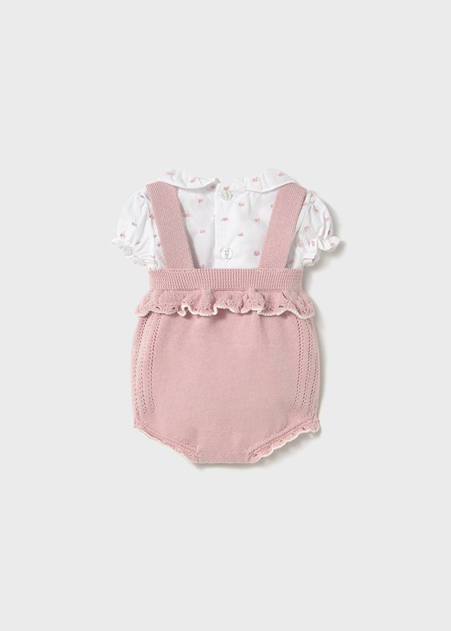 Mayoral - Conjunto jardineira tricô e blusa recém nascida Sakura
