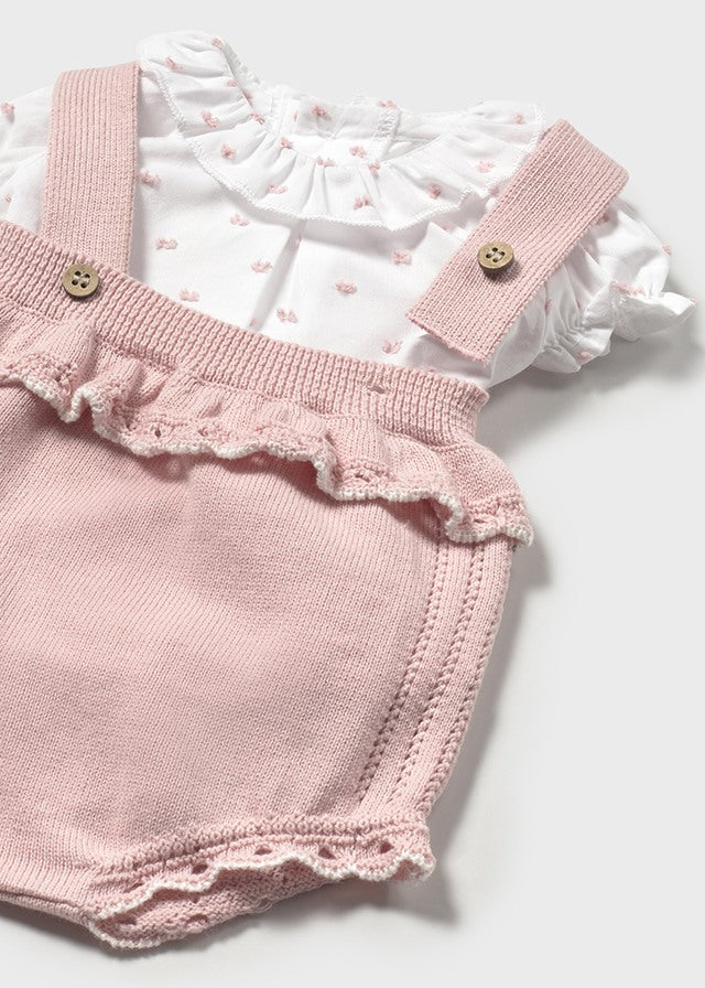 Mayoral - Conjunto jardineira tricô e blusa recém nascida Sakura